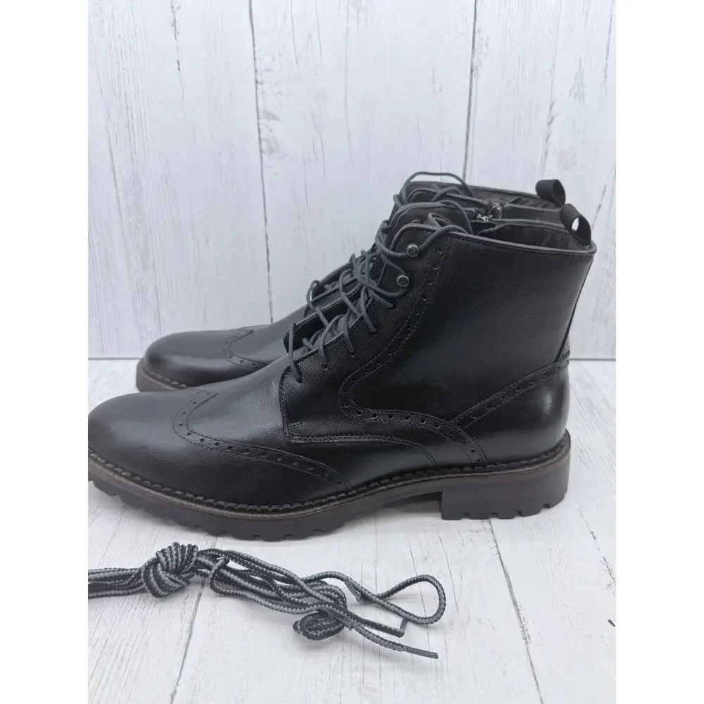 Johnston Murphy Leather Black Wingtip Boots Side Zip Men's 11 NEW 59-4061